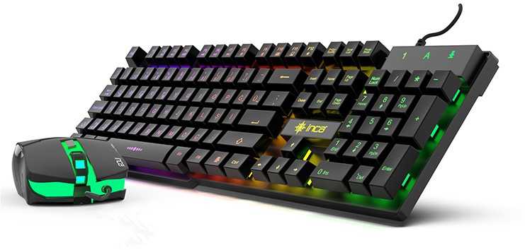 Incase INCA Pelė žaidimams+Klaviatūra RGB/ 3200DPI/6Tasten/1.50m juodas retail