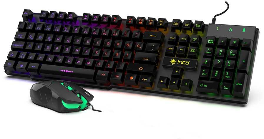 Incase INCA Pelė žaidimams+Klaviatūra RGB/ 3200DPI/6Tasten/1.50m juodas retail