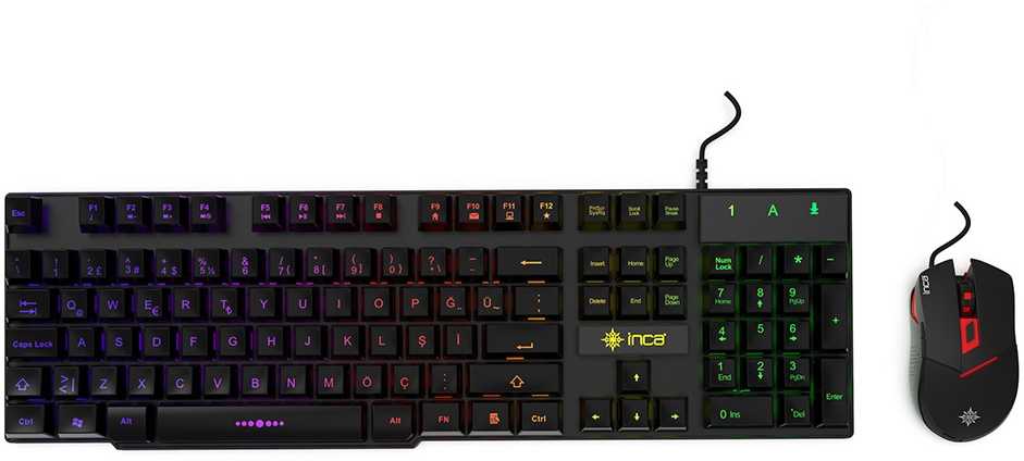 Incase INCA Pelė žaidimams+Klaviatūra RGB/ 3200DPI/6Tasten/1.50m juodas retail