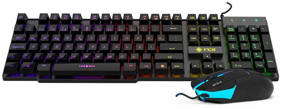 Incase INCA Pelė žaidimams+Klaviatūra RGB/ 3200DPI/6Tasten/1.50m juodas retail