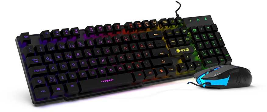 Incase INCA Pelė žaidimams+Klaviatūra RGB/ 3200DPI/6Tasten/1.50m juodas retail