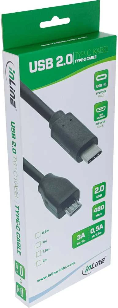 Kabelis USB InLine USB-C - microUSB 2 m Juodas (35742)