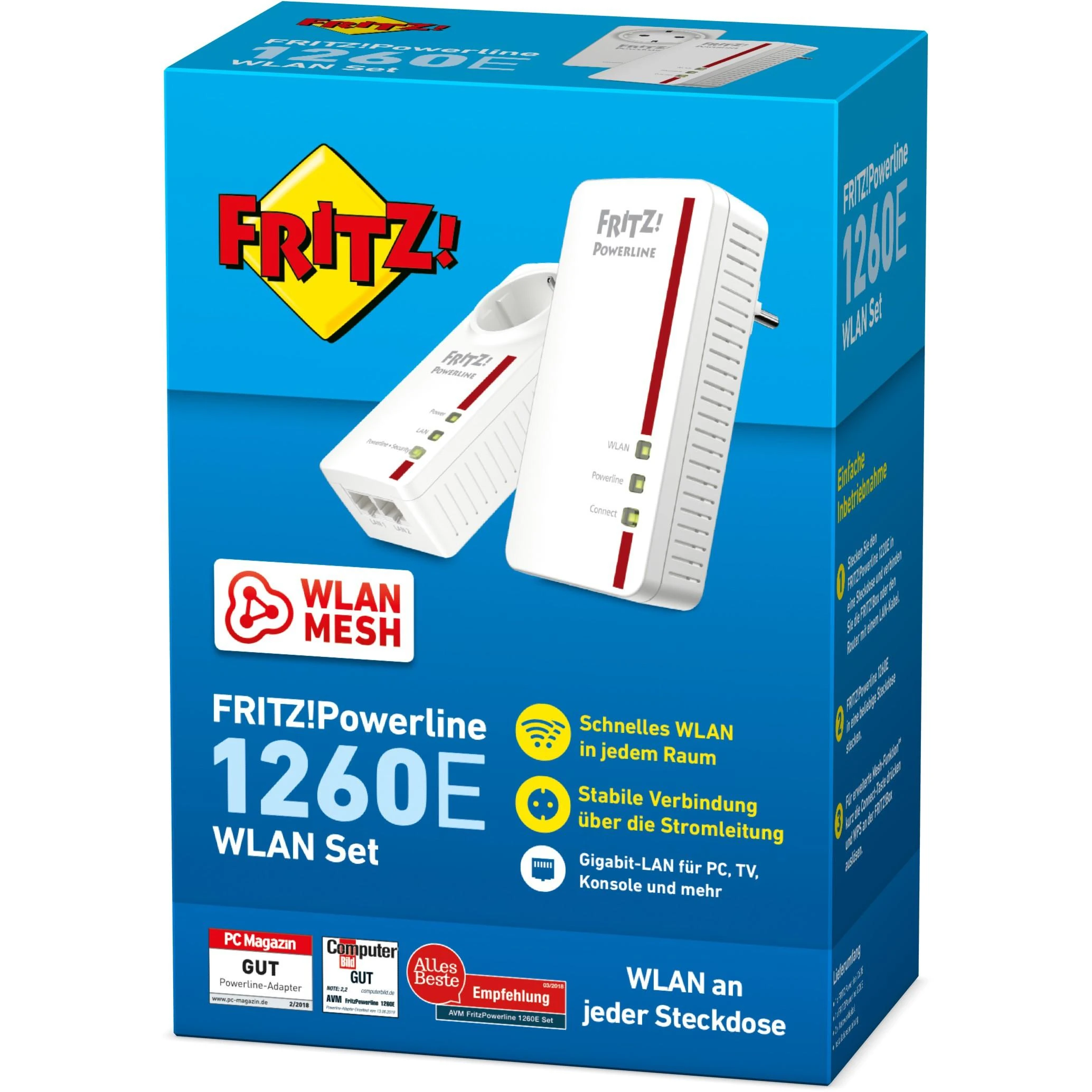AVM FRITZ!Powerline 1260E WLAN Set 1200 Mbit/ai Ethernet LAN jungtis „Wi-Fi“ Balta