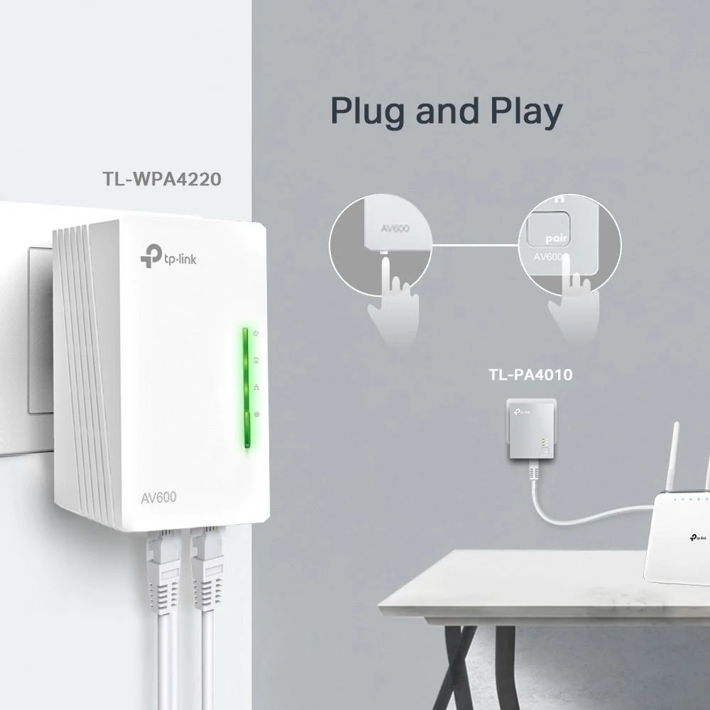 TP-LINK Powerline Wi-Fi rinkinys TL-WPA4221 KIT 10/100 Mbit/s, Ethernet LAN (RJ-45) jungtys 2, 802.11n, 2.4GHz, Wi-Fi duomenų perdavimo sparta (maks.) 600 Mbit/s