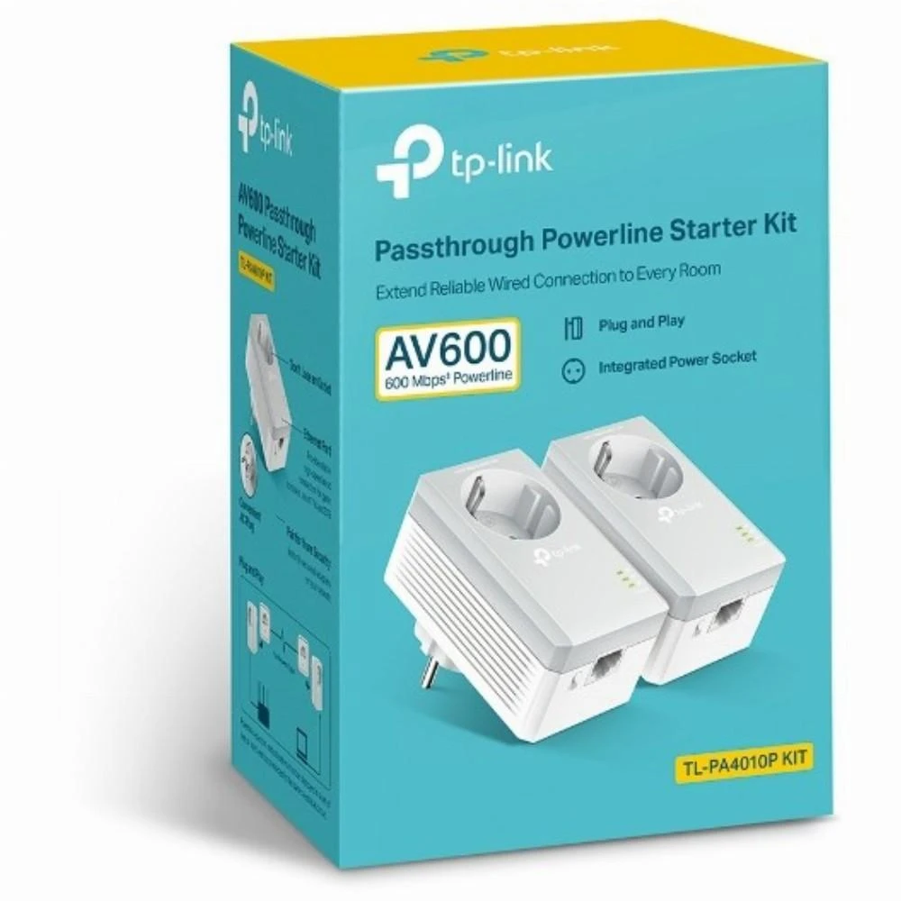 TP-LINK AV500+ maitinimo tinklo rinkinys su kintamosios srovės pralaidumu, 500 Mbps maitinimo tinklo greitis, 1 prievado greitasis Ethernet, „Homeplug AV“, „Žalias Powerline“, kištukas