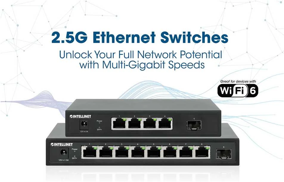 Šakotuvas INTELLINET 8 prievadų 2,5G komutatorius 8xRJ45 1xSFP+