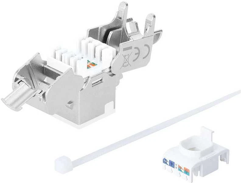 „Intellinet Network Solutions“ INTELLINET Cat6a 10G plonas „Keystone“ modulis STP be įrankių su fiksavimo spaustuku vientisam laidui, paauksuoti kontaktai, metalinis korpusas, baltas