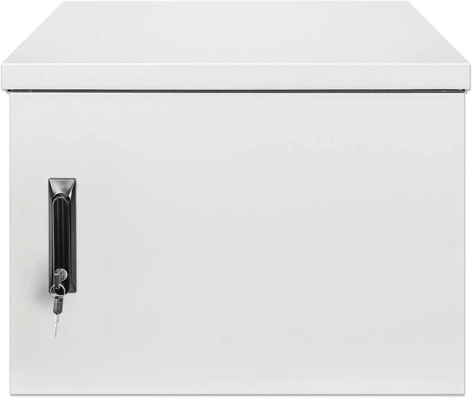Intellinet Tinklo sprendimai INTELLINET IP55 48,26 cm 19 colių sieninė paskirstymo spintelė 9 HE 600 mm gylio ant stogo montuojamas aušinimo įrenginys, atsparus dulkėms ir vandeniui korpusas, pilka RAL7035
