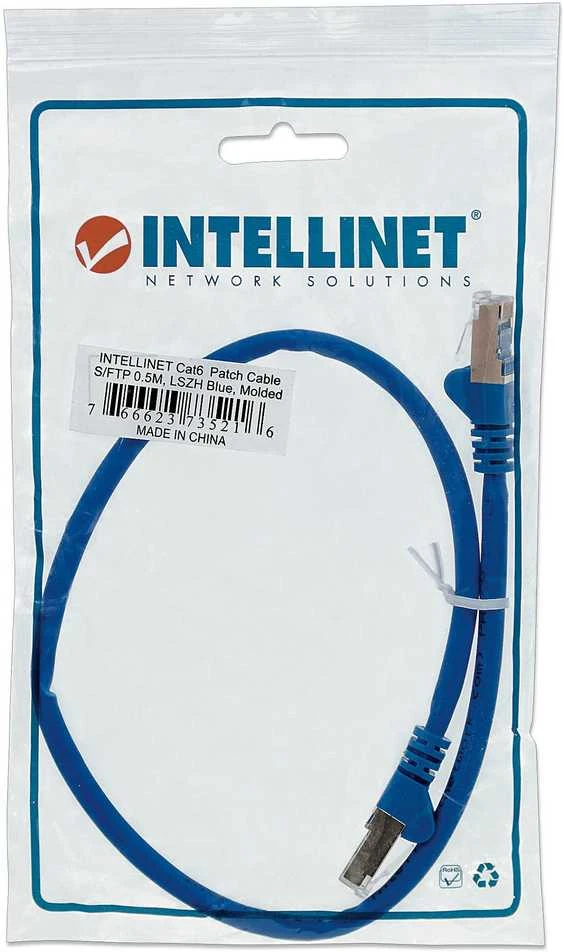 Mėlynas INTELLINET LSOH tinklo kabelis, Cat6, SFTP RJ45 vyriškas / RJ45 vyriškas, 0,5 m (1,5 pėdos), Mėlyna, 735216