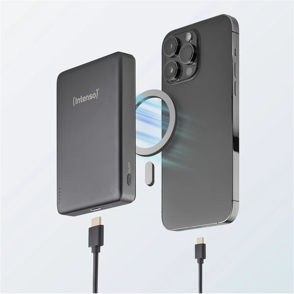 „Intenso Powerbank MW10000“ pilka 10000 mAh magnetinė belaidė baterija