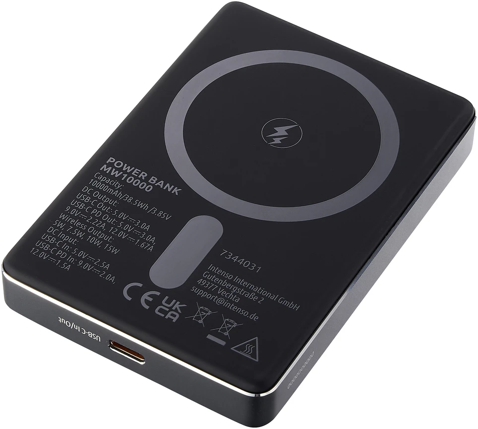 „Intenso Powerbank MW10000“ pilka 10000 mAh magnetinė belaidė baterija