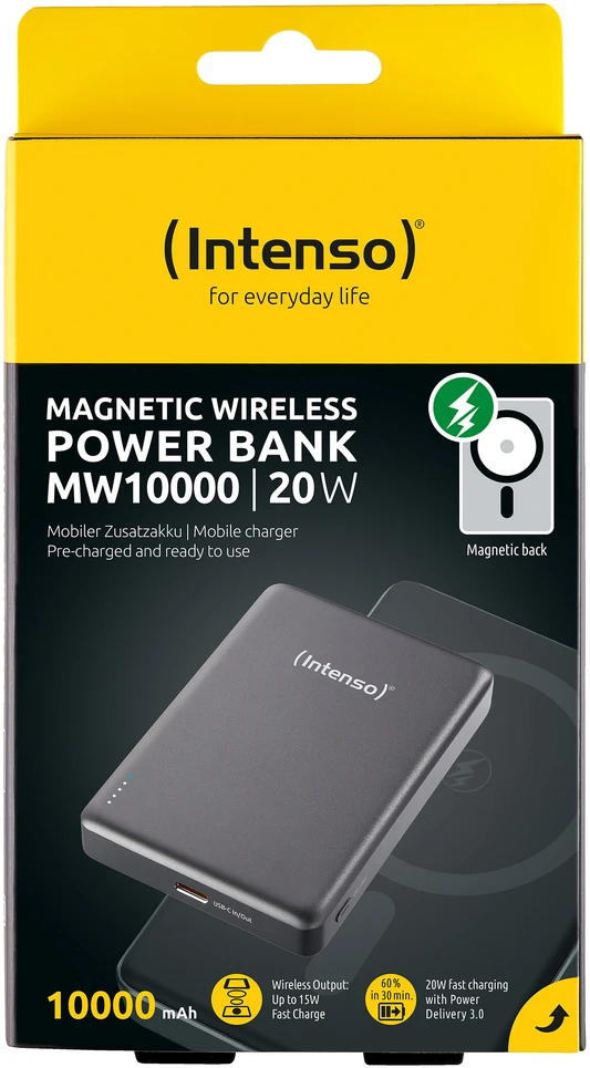 „Intenso Powerbank MW10000“ pilka 10000 mAh magnetinė belaidė baterija