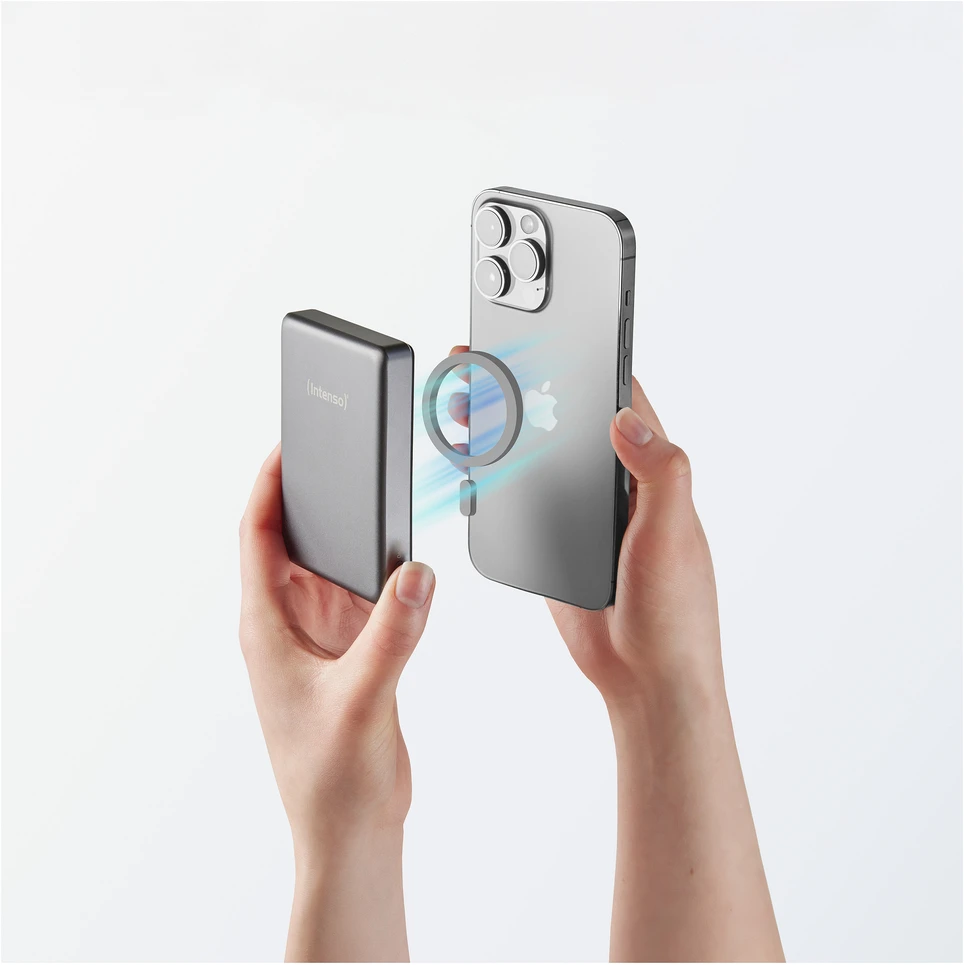 „Intenso Powerbank MW10000“ pilka 10000 mAh magnetinė belaidė baterija