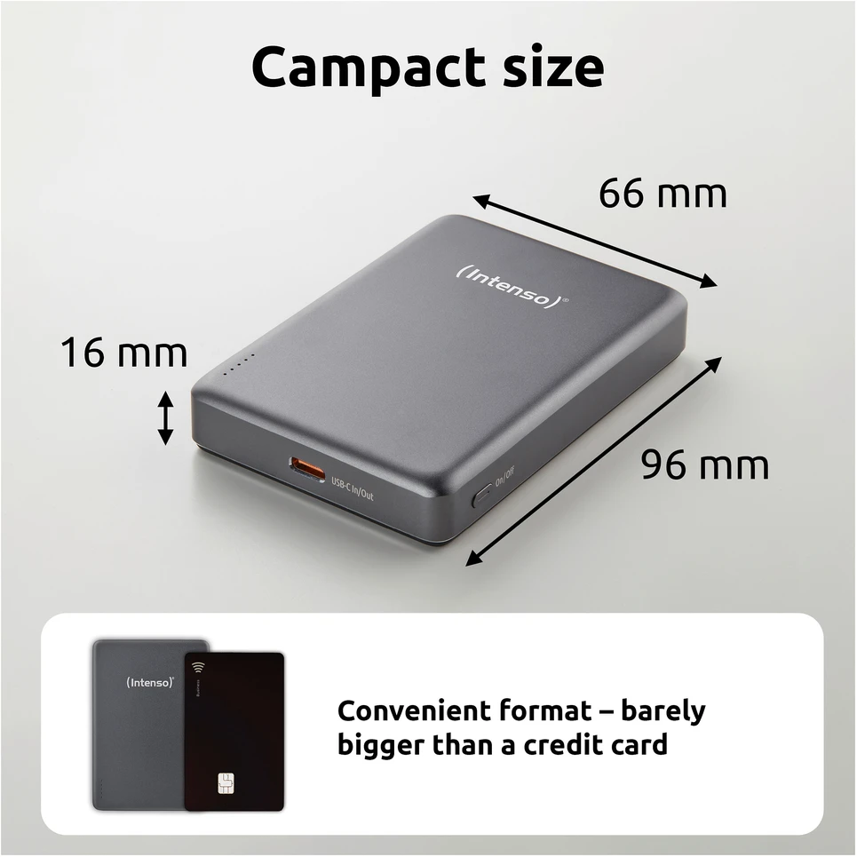 „Intenso Powerbank MW10000“ pilka 10000 mAh magnetinė belaidė baterija
