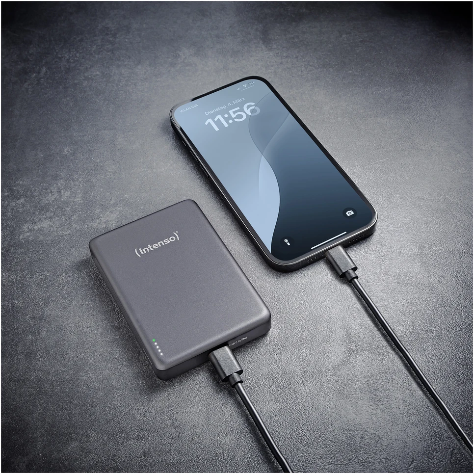 „Intenso Powerbank MW10000“ pilka 10000 mAh magnetinė belaidė baterija
