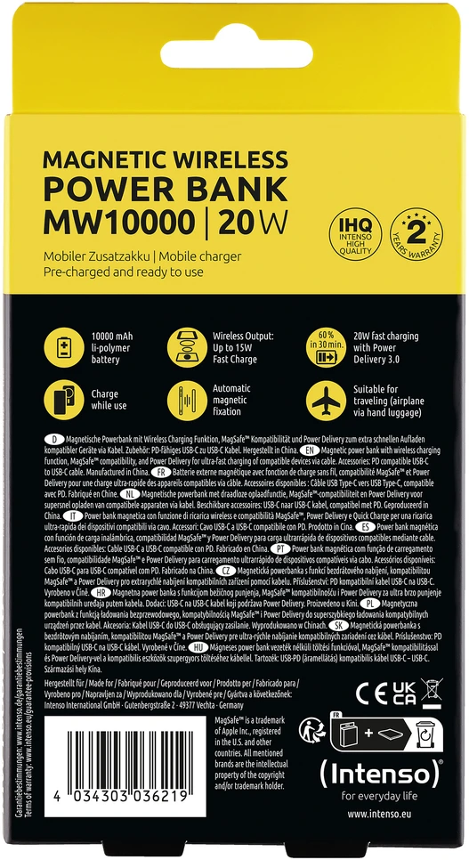„Intenso Powerbank MW10000“ pilka 10000 mAh magnetinė belaidė baterija