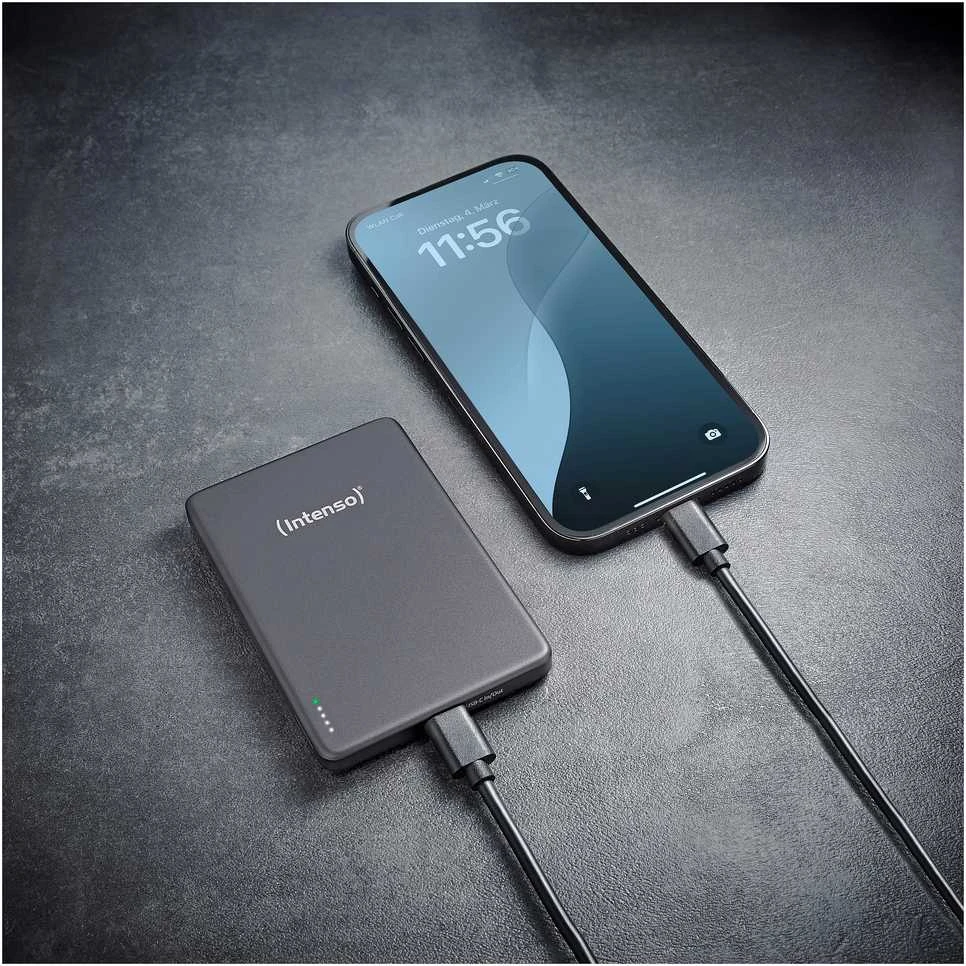 „Intenso Powerbank MW5000“ pilka 5000 mAh magnetinė belaidė baterija