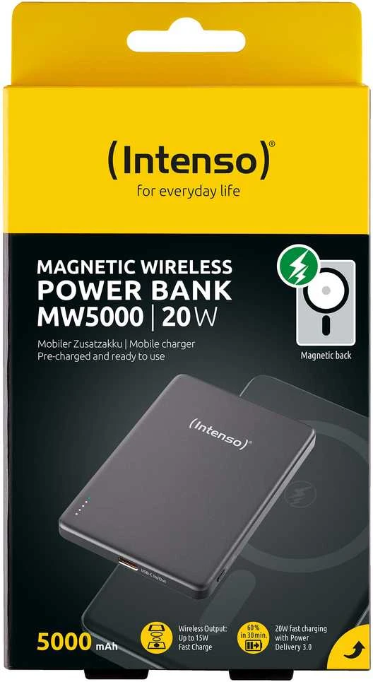 „Intenso Powerbank MW5000“ pilka 5000 mAh magnetinė belaidė baterija