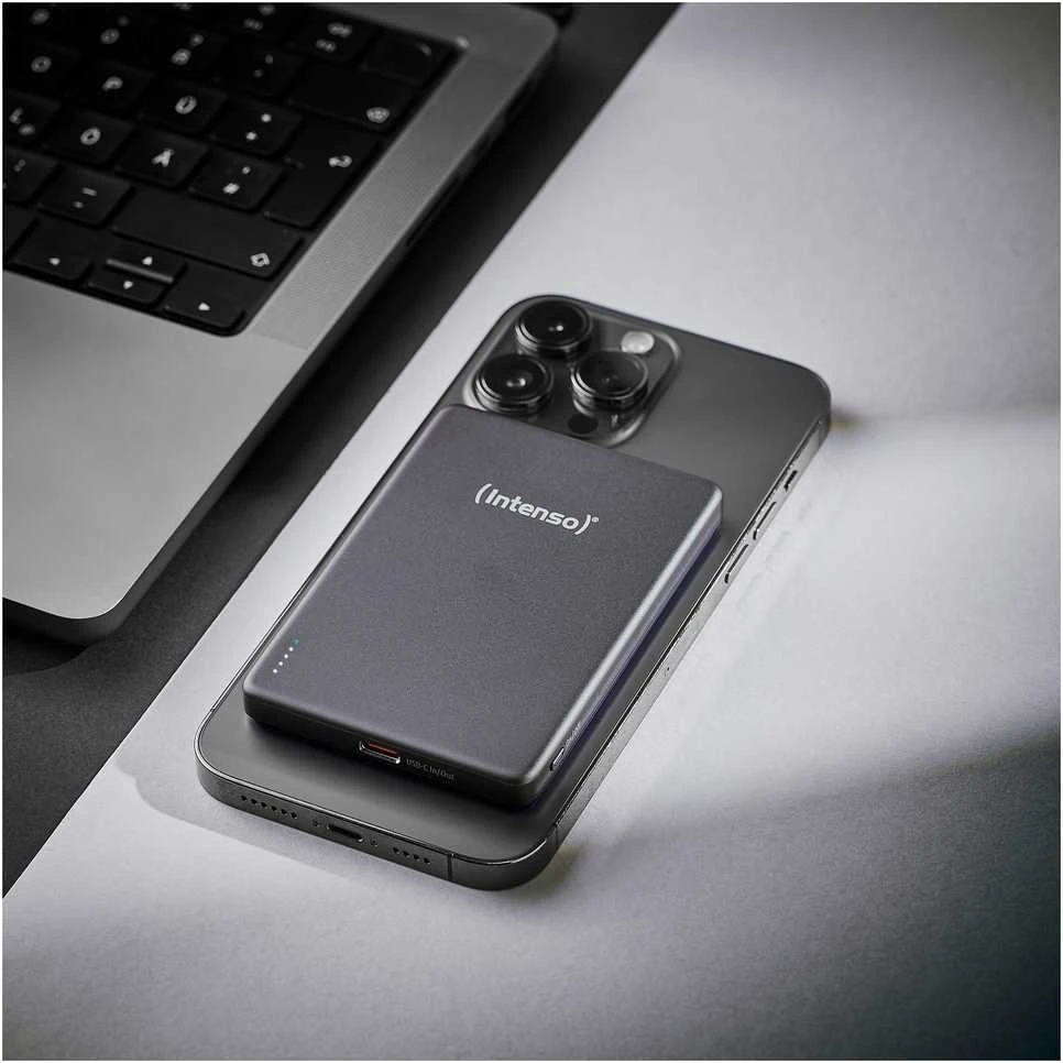 „Intenso Powerbank MW5000“ pilka 5000 mAh magnetinė belaidė baterija