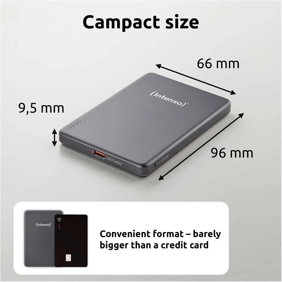„Intenso Powerbank MW5000“ pilka 5000 mAh magnetinė belaidė baterija