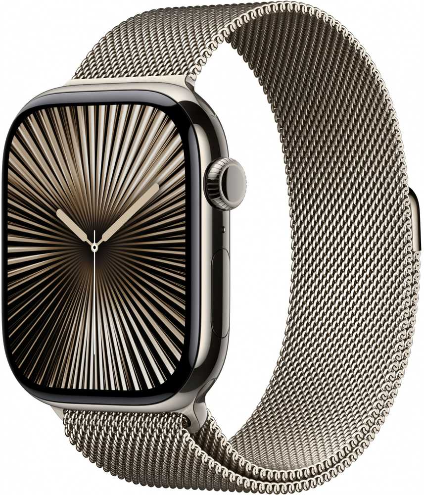 Išmanusis laikrodis Apple Watch 10 GPS + Cellular 46mm Natural Titanium Milanese Loop S/M Gray (MC7Q4QF/A)