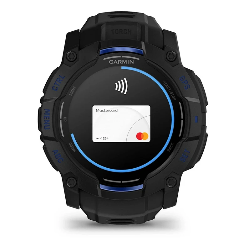 Išmanusis laikrodis Garmin Instinct 3, 50 mm, AMOLED, Juodas su juodu / mėlynu dirželiu