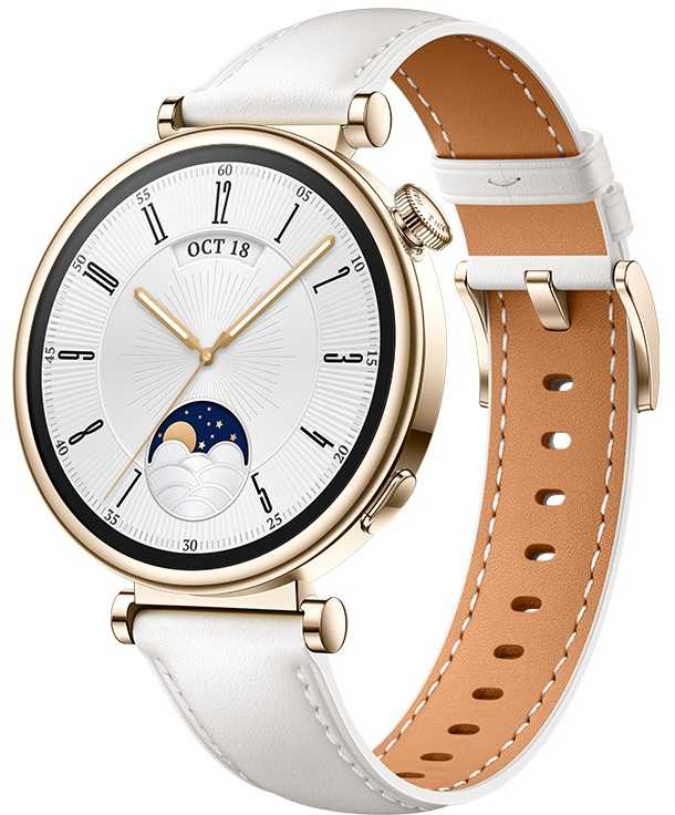 HUAWEI WATCH GT4 41mm Gold White Leather Armband