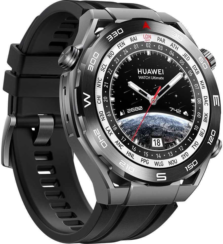 Išmanusis laikrodis Huawei Watch Ultimate Expedition, Sidabrinės ir juodos spalvos korpusas su juodu dirželiu