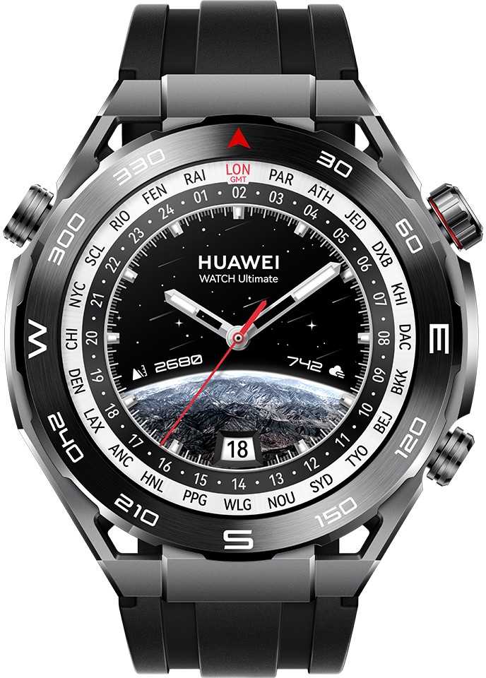 Išmanusis laikrodis Huawei Watch Ultimate Expedition, Sidabrinės ir juodos spalvos korpusas su juodu dirželiu