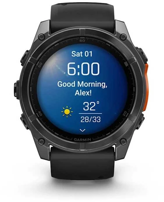 Išmanusis laikrodis Garmin Fenix 8 – 51 mm, AMOLED Skalūno pilkos spavos korpusas su juodu silikono dirželiu