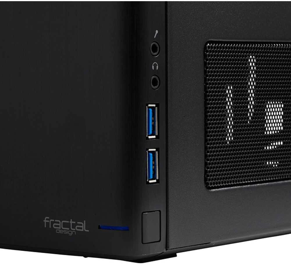 „Fractal Design“ | „NODE 304“ | 2 – USB 3.0 (pridedamas vidinis 3.0–2.0 adapteris) 1 – 3,5 mm garso įvestis (mikrofonas) 1 – 3,5 mm garso išvestis (ausinės) Maitinimo mygtukas su LED indikatoriumi HDD LED | Juodas