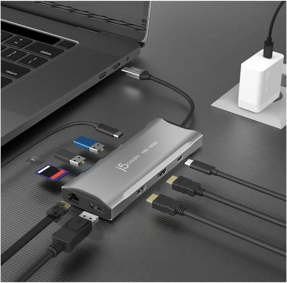 J5create – 4K60 Elite USB-C trijų monitorių 10 Gbps mini dokas