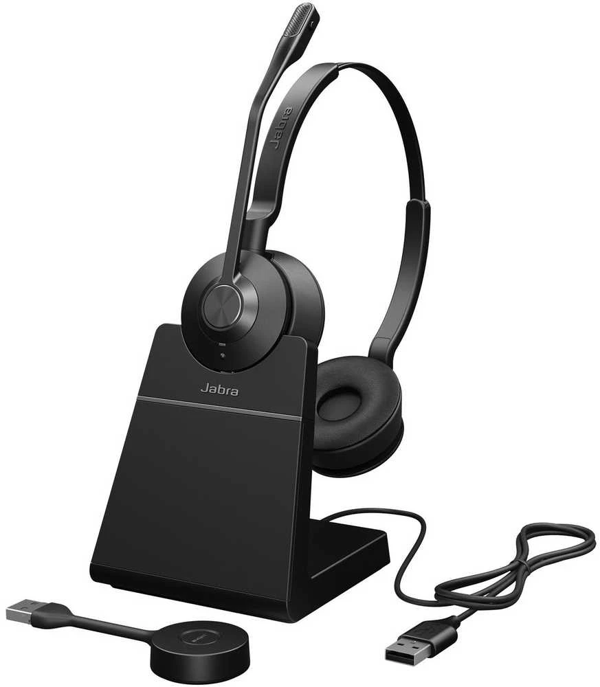 Jabra Engage 55 ausinės su įkrovimo stovu ir USB adapteriu