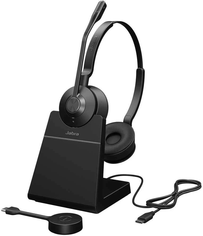 Jabra Engage 55 ausinės su įkrovimo stotele ir USB-C adapteriu