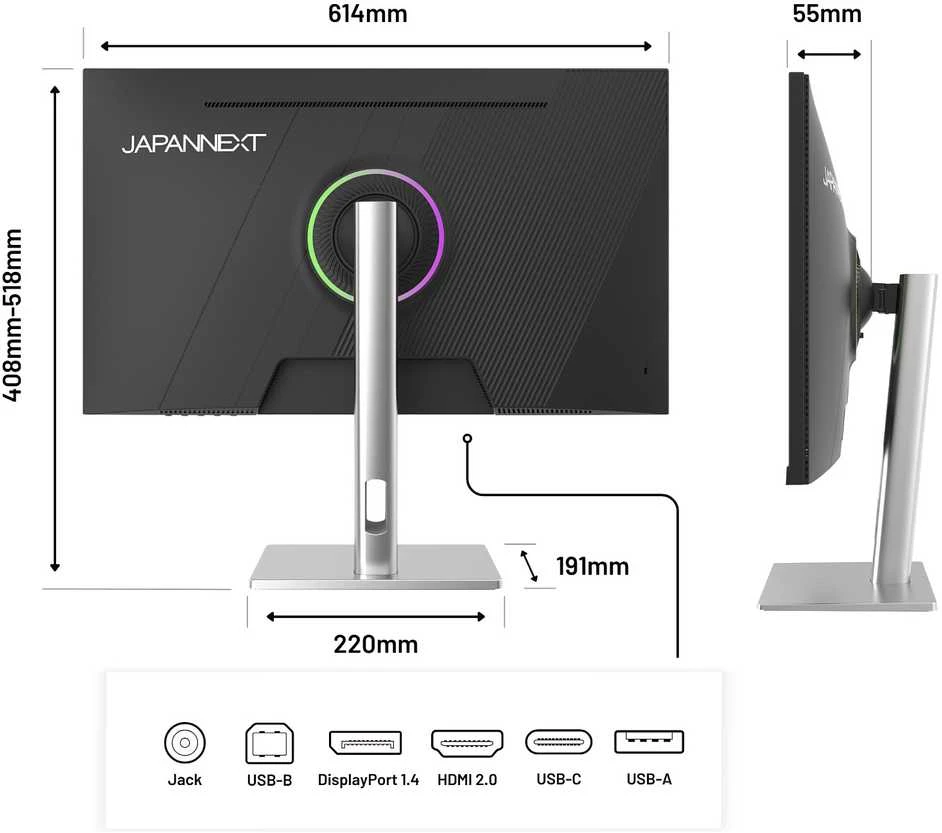 Carruzzo JAPANNEXT JN-IPS275K-HSPC9 kompiuterio monitorius 68,6 cm (27″) 5120 x 2880 pikseliai 5K Ultra HD LED Juoda, Sidabras