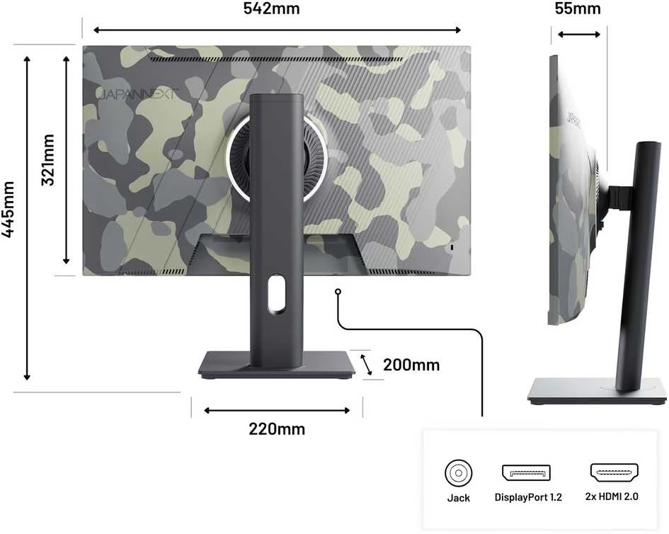 Carruzzo JAPANNEXT JN-IPS238FHD200F-HSP-CAMO kompiuterio monitorius 61 cm (24″) 1920 x 1080 pikseliai „Full HD“ LCD Juoda