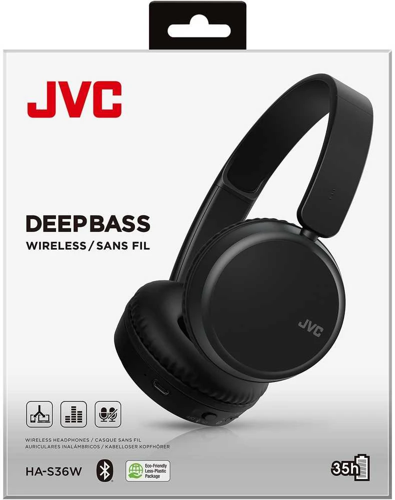 JVC, HA-S36W-BU, juodos sp. dinaminės ausinės, mikrofonas