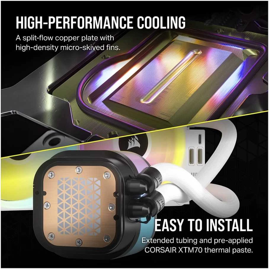 CORSAIR iCUE LINK H100i RGB Baltas AIO 240mm Radiator Sky CPU Cooler