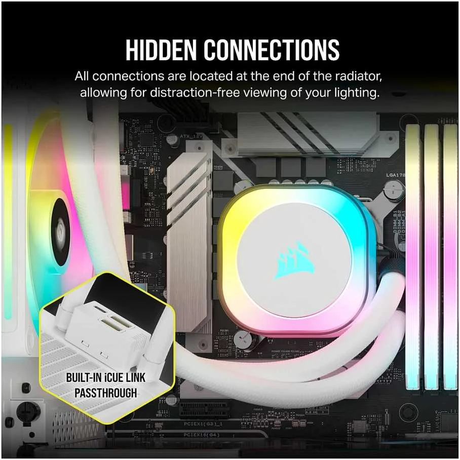 CORSAIR iCUE LINK H100i RGB Baltas AIO 240mm Radiator Sky CPU Cooler
