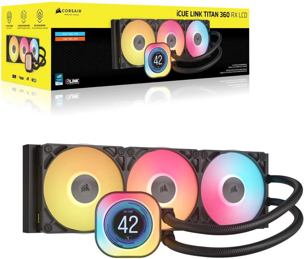 Corsair iCUE LINK TITAN 360 RX LCD Processor Oro vėsintuvas 12 cm Juodas 1 pc(s)