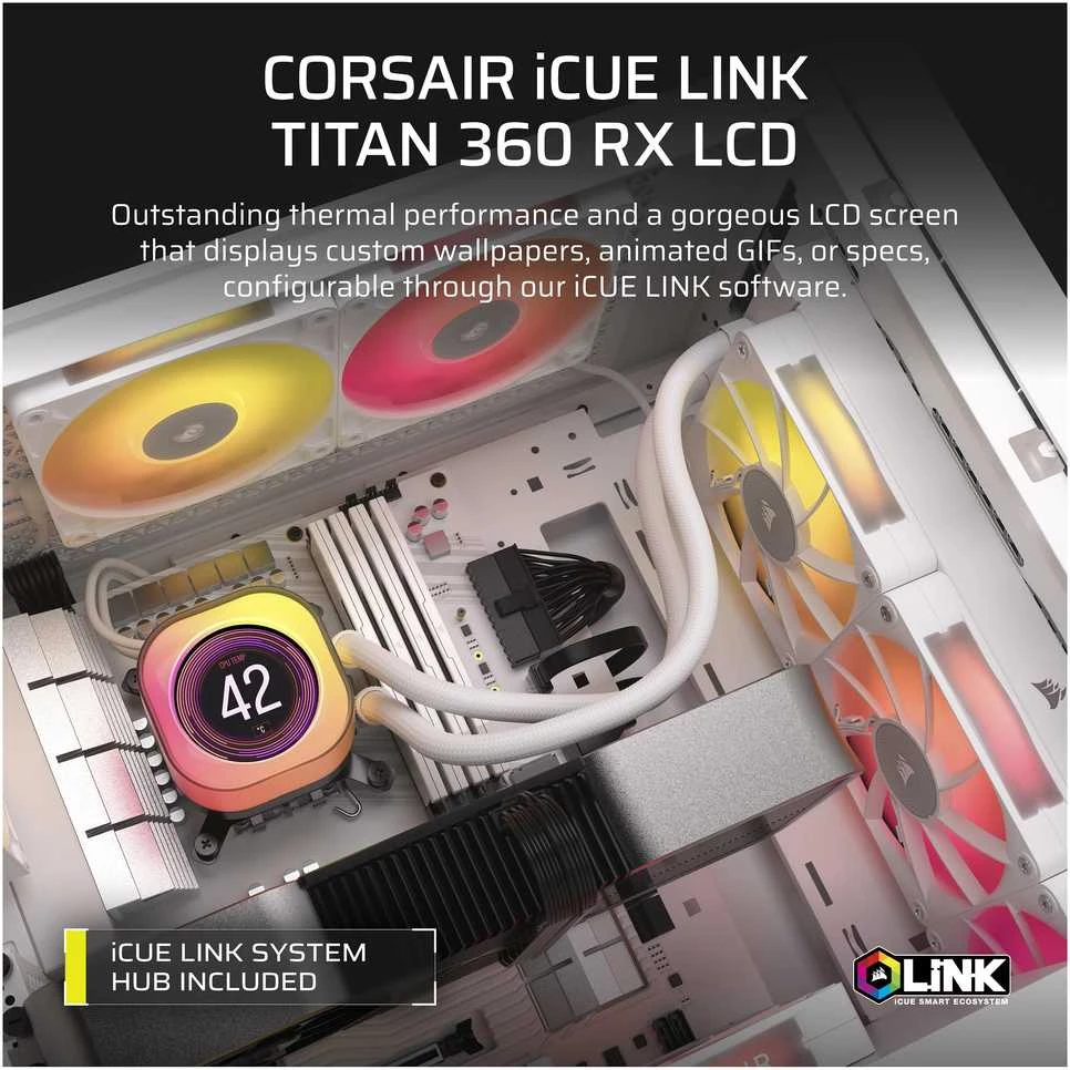 Corsair iCUE LINK TITAN 360 RX LCD Processor Oro vėsintuvas 12 cm Juodas 1 pc(s)
