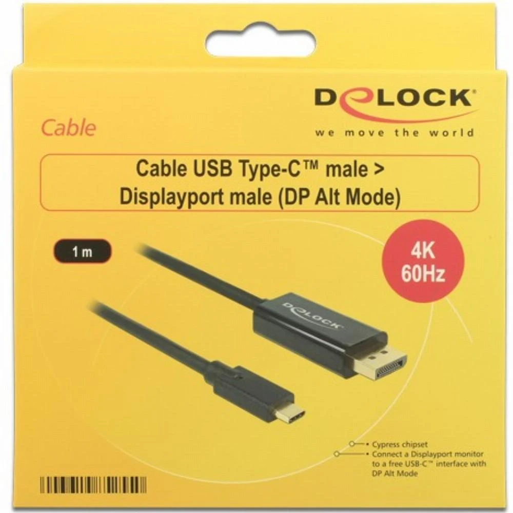 DELOCK Cable USB Type-C male > Displayport male (DP Alt Mode) 4K 60 Hz 1 m juodas