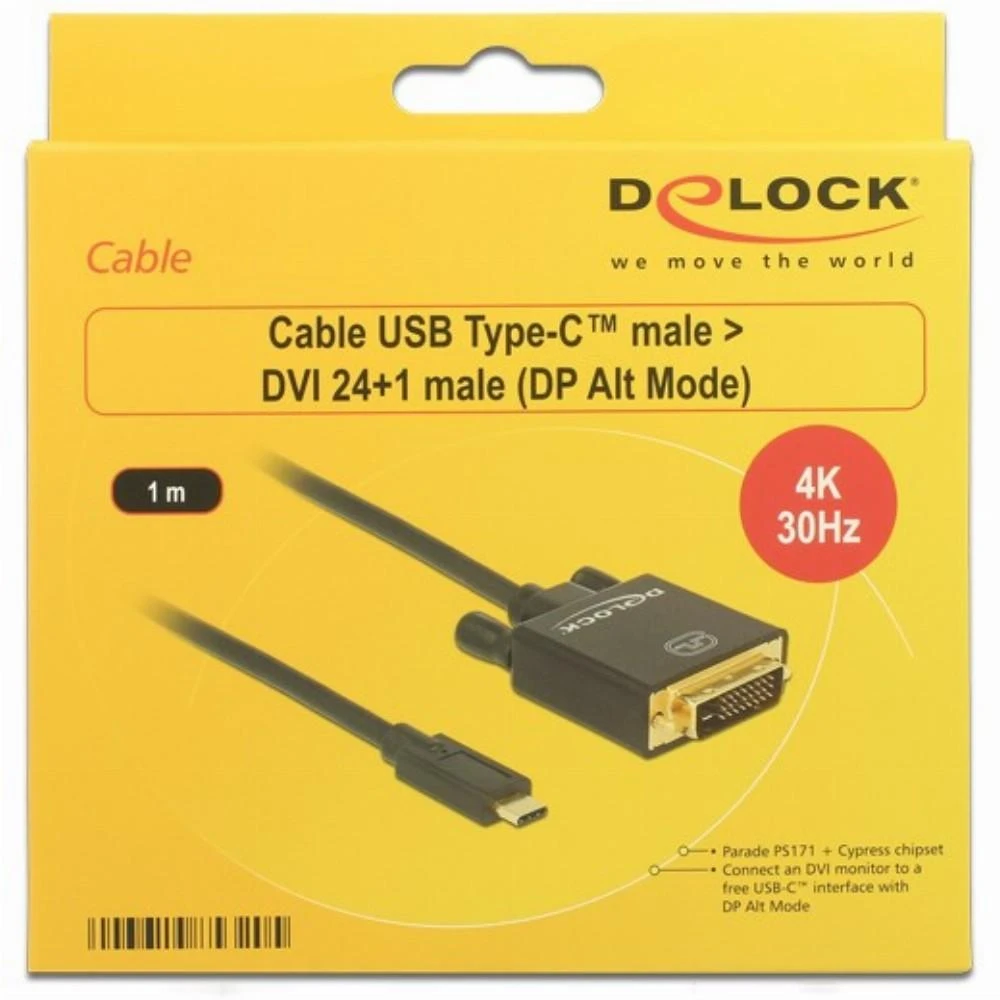 Delock Cable USB Type-C™ kištukas > DVI 24+1 kištukas DP-Alt režimas 4K 30 Hz 1 m sch