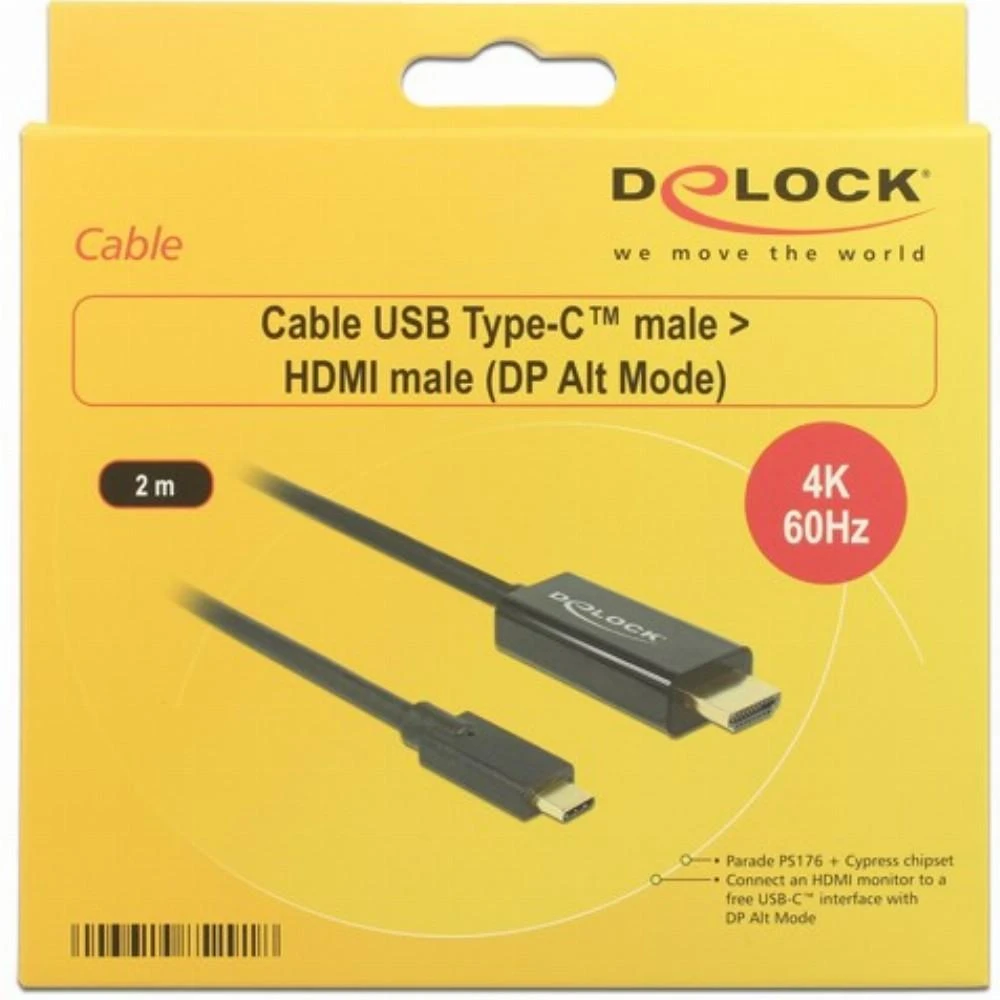 DLC DELOCK Cable USB Type-C male more HDMI male (DP Alt Mode) 4K 60 Hz 2 m juodas