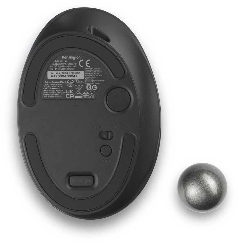 Kensington ProFit Ergo TB550 Trackball Belaidė pelė, RF belaidė + Bluetooth, 1600 DPI, Juodas/Pilkas