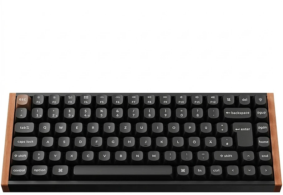 Klaviatūra Keychron K2 HE (juodas/holz, DE-išdėstymas, Gateron Double-Rail Magnetic Nebula, Aluminiumrahmen)