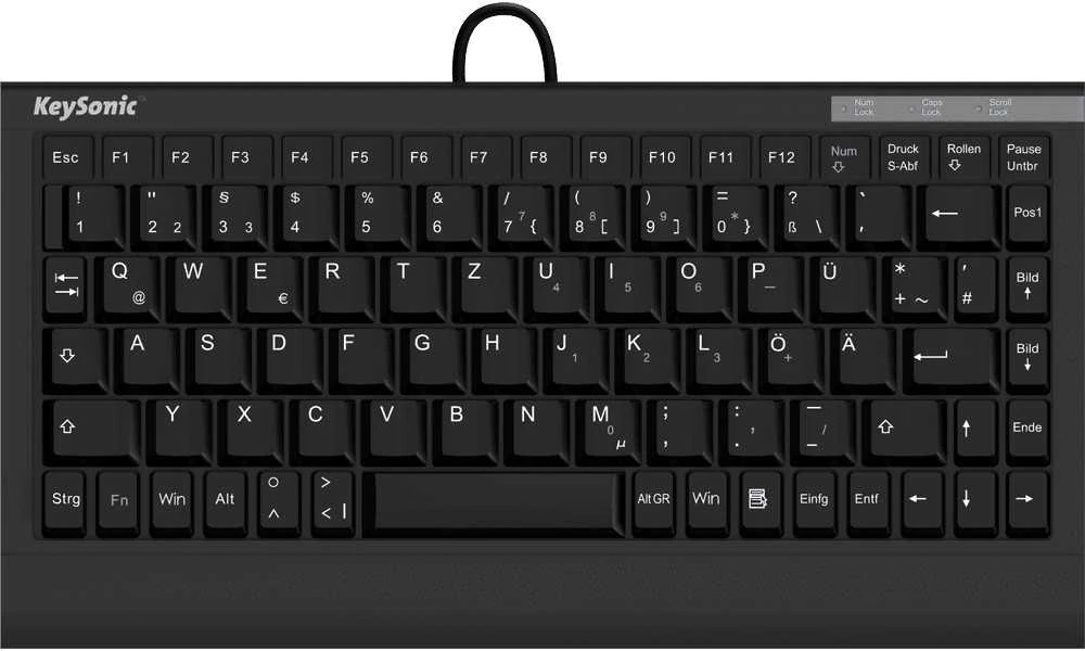 Icy Box KeySonic Mini klaviatūra, PS/2, USB 2.0, Juodas