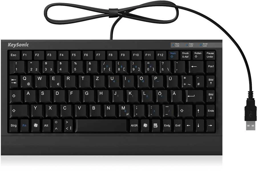 Icy Box KeySonic Mini klaviatūra, PS/2, USB 2.0, Juodas