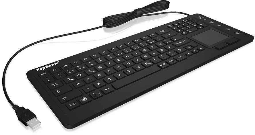 Klaviatūra „KeySonic KSK-6231INEL“ (DE) pramoninis jutiklinis planšetinis kompiuteris su W sandarikliu