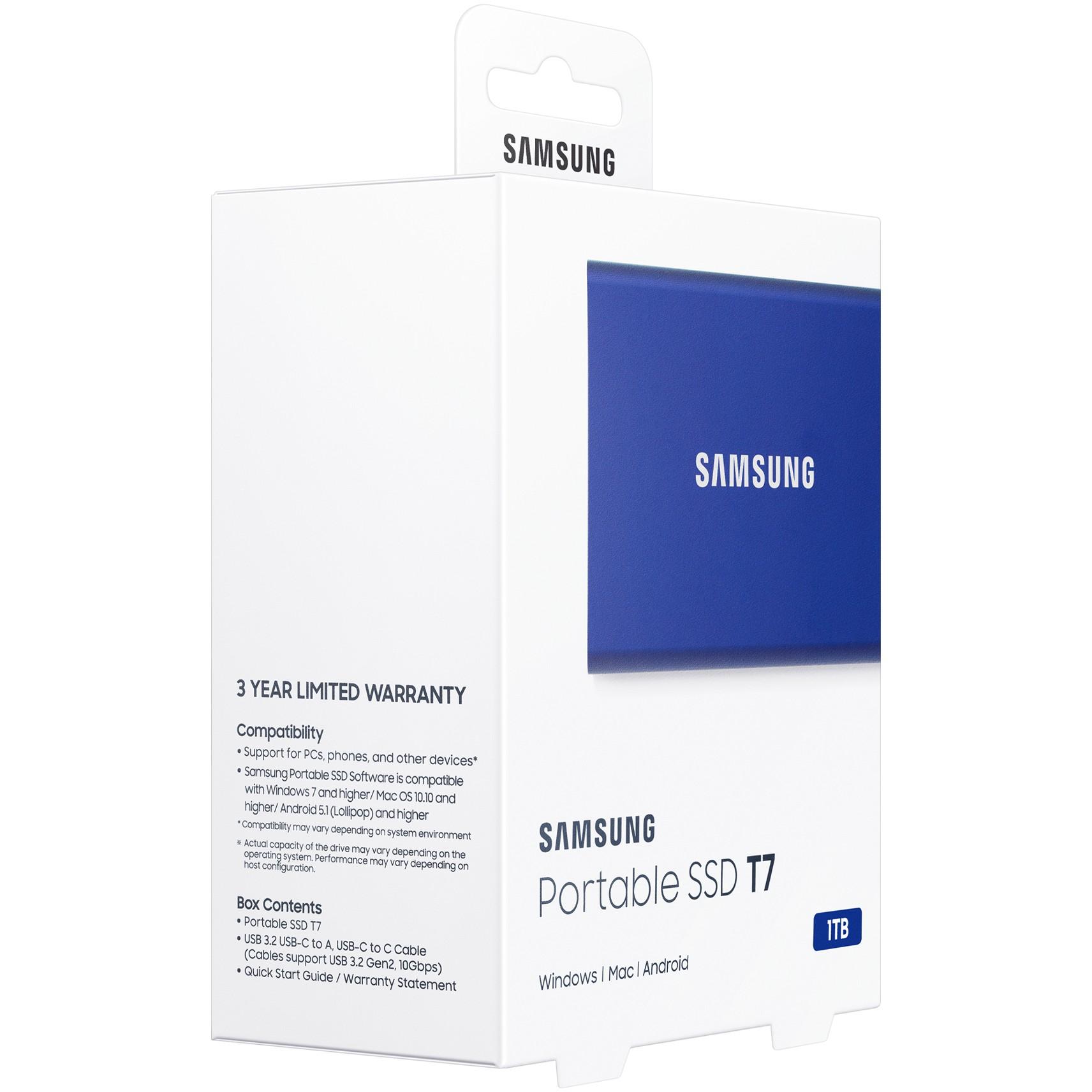 Išorinis kietasis diskas SSD SAMSUNG|T7/1TB/USB 3.2/Rašymo greitis 1000 MBytes/sec/Skaitymo greitis 1050 MBytes/sec/MU-PC1T0H/WW